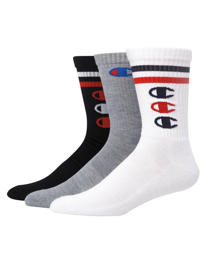 Calcetines Champion Hombre - Crew Triple C Logos 3-Pairs ( Blancas/Negras/Gris ) 6105293-XQ